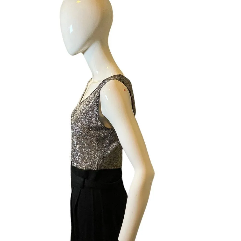 Vintage 1980s Metallic Lurex Silver Black Jumpsuit Crop Cardigan Coordinated Set Size XS - Image 7