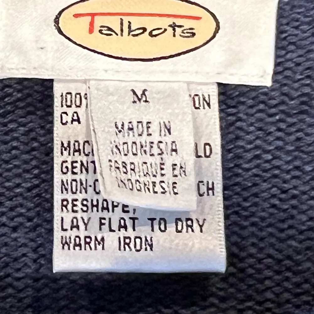 Talbots  Women's Medium Blue Classic Button Up Cardigan Crew Neckline‎ Sweater - Image 3