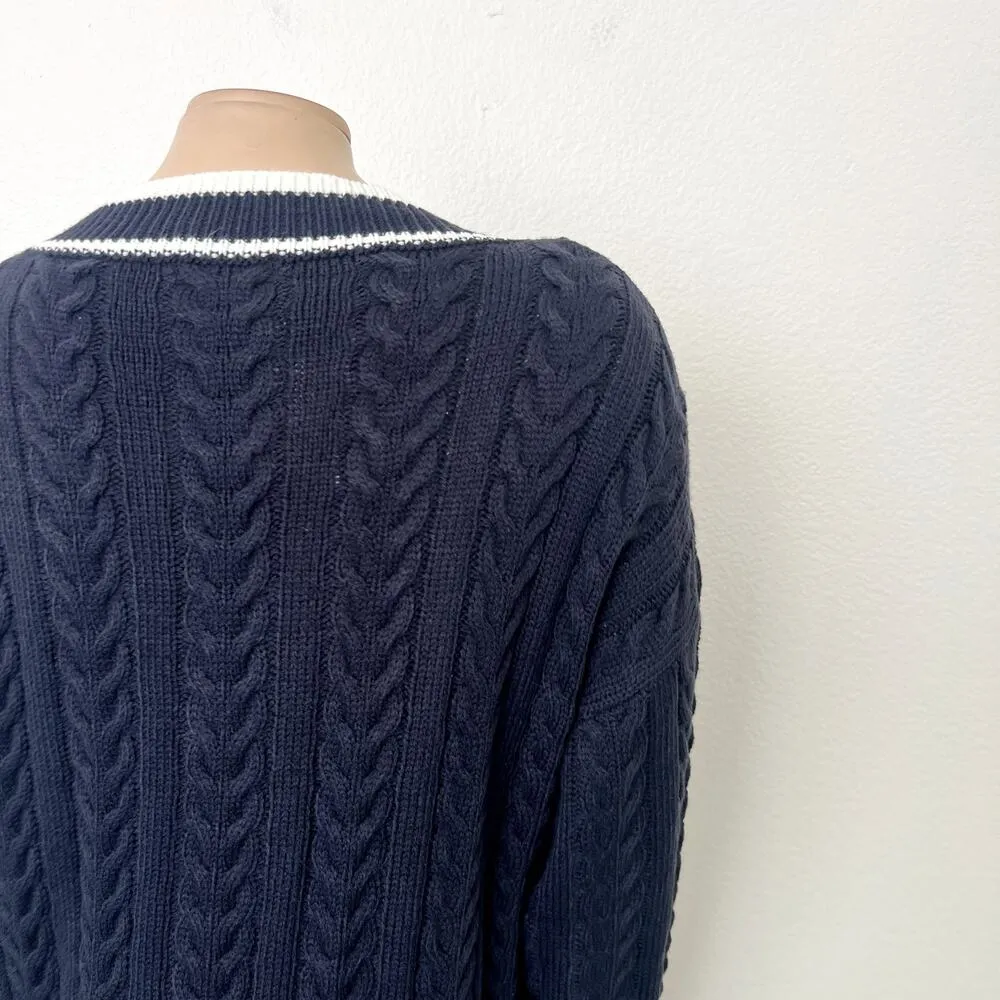 [VICI] Navy Blue White V-Neck Chunky Cable Knit Oversized Sweater Dress NWT XL - Image 5
