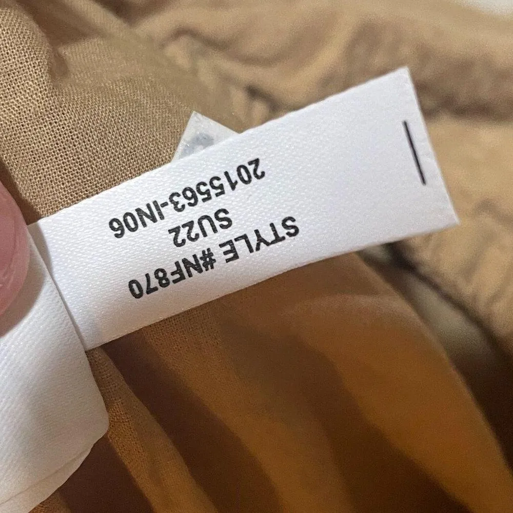 NEW Madewell Size M Seersucker Puff Sleeve Cutout Mini Dress Tan Button Back - Image 14