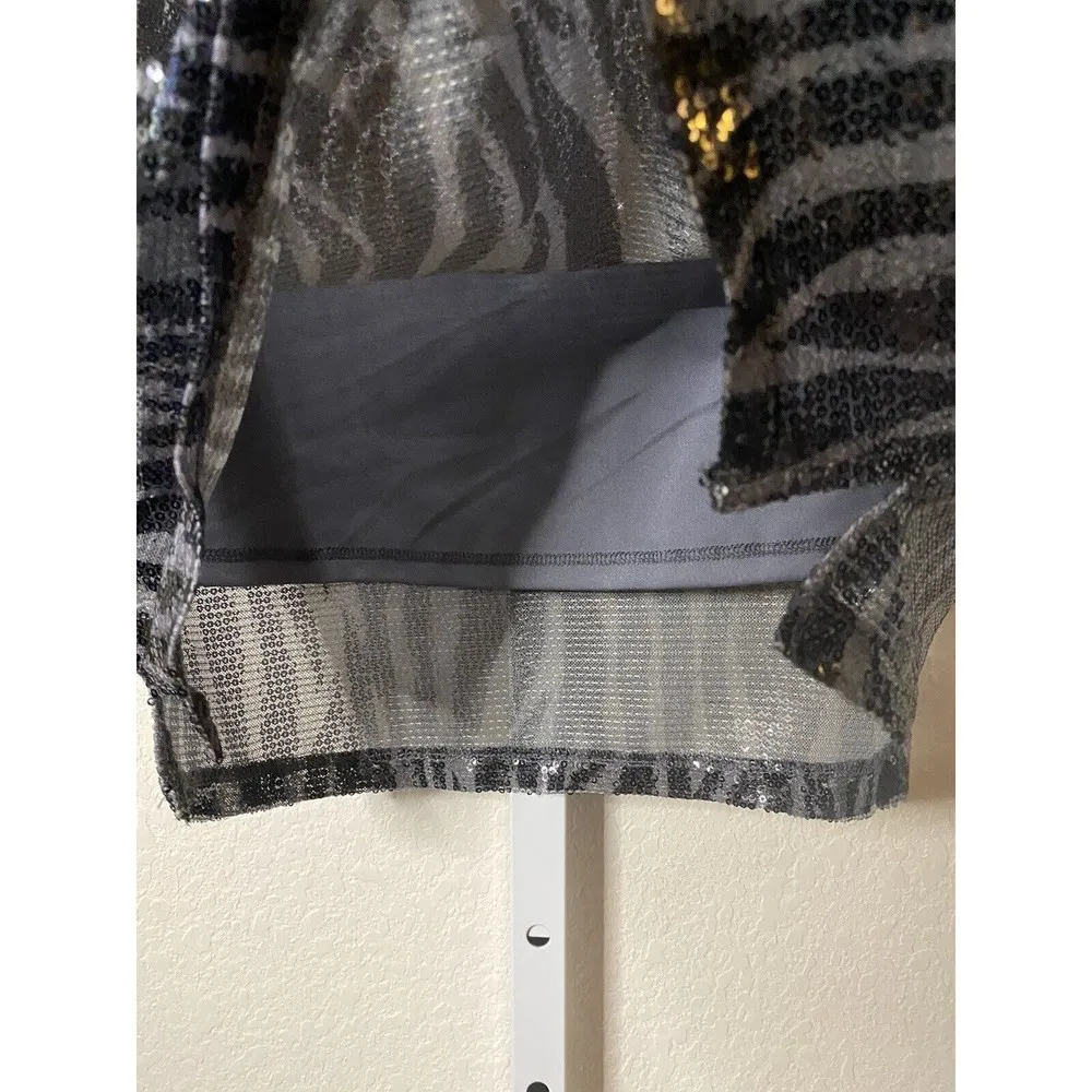 Cable and Gauge Sequin Zebra Print Blouse Sz S Black Gray Short Sleeve Top Shirt - Image 11