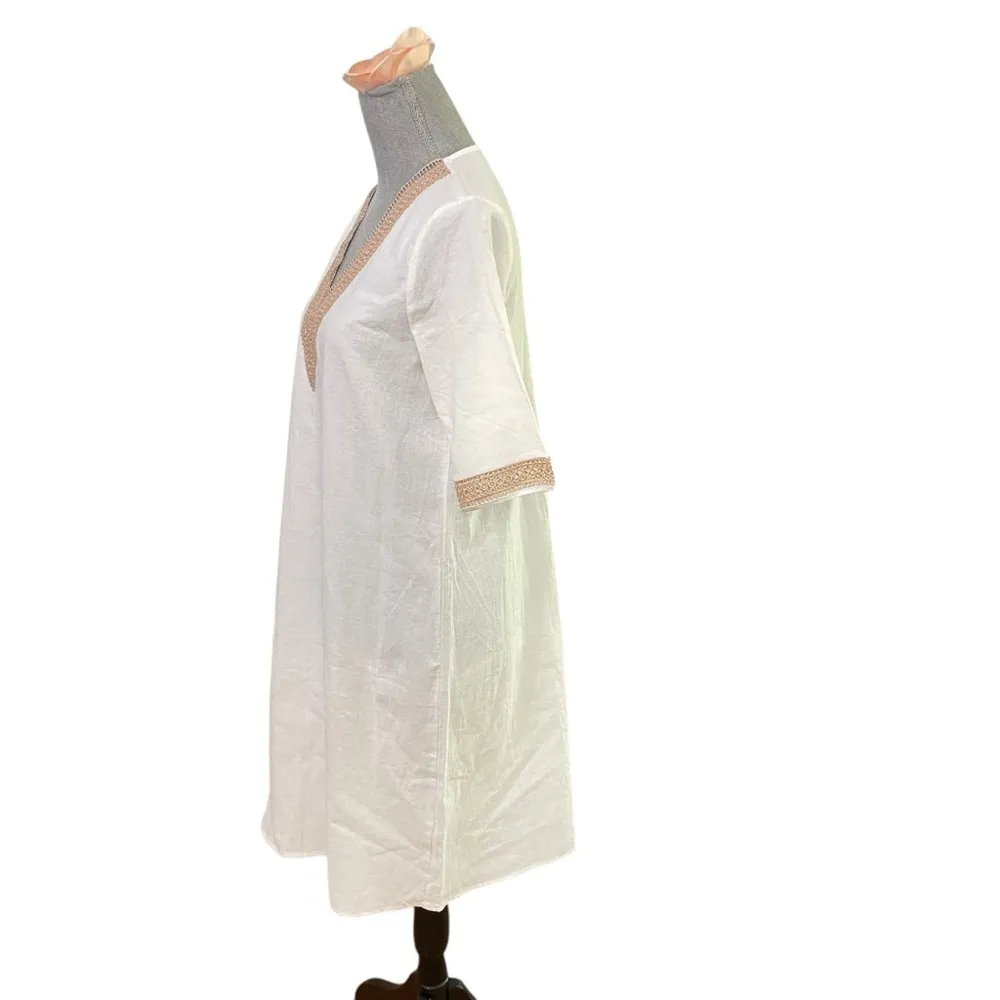 Noracora Women Size S
Cotton Shift Dress Mid Sleeve
Cream Embroidered Lace
Neck Tan - Image 3
