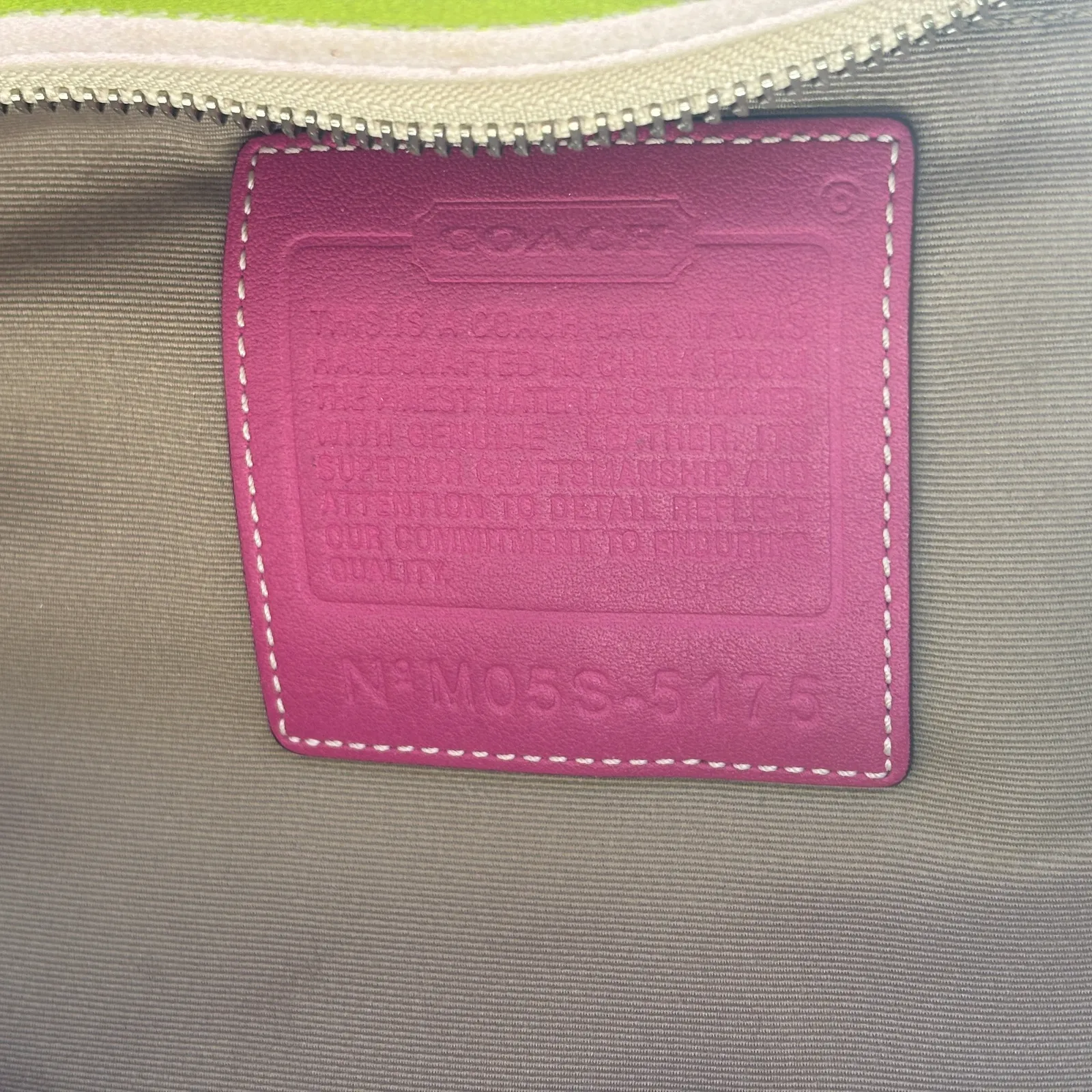 Coach Hampton Pink Striped Canvas Tan Leather Top Zipper Tote Bag Purse 5175 - Image 7