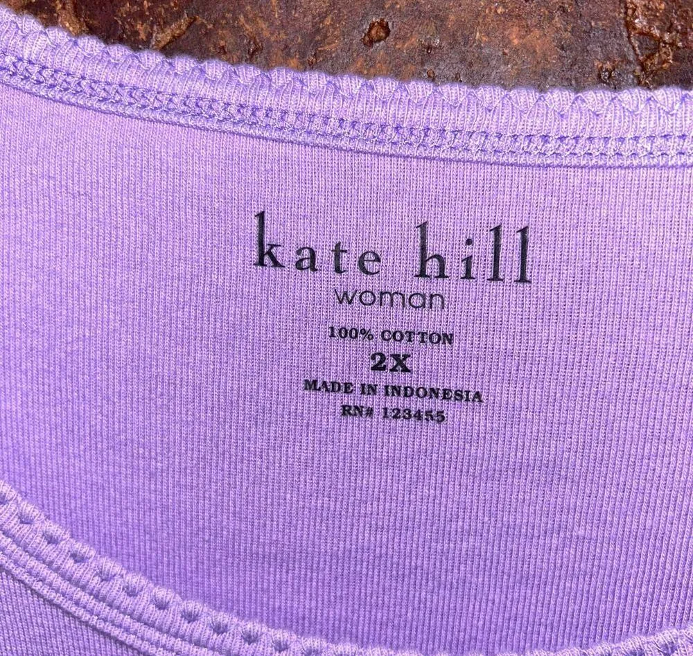 Kate Hill Lavender Purple Short Sleeve Cotton T-Shirt Women's Size 2X - Image 2