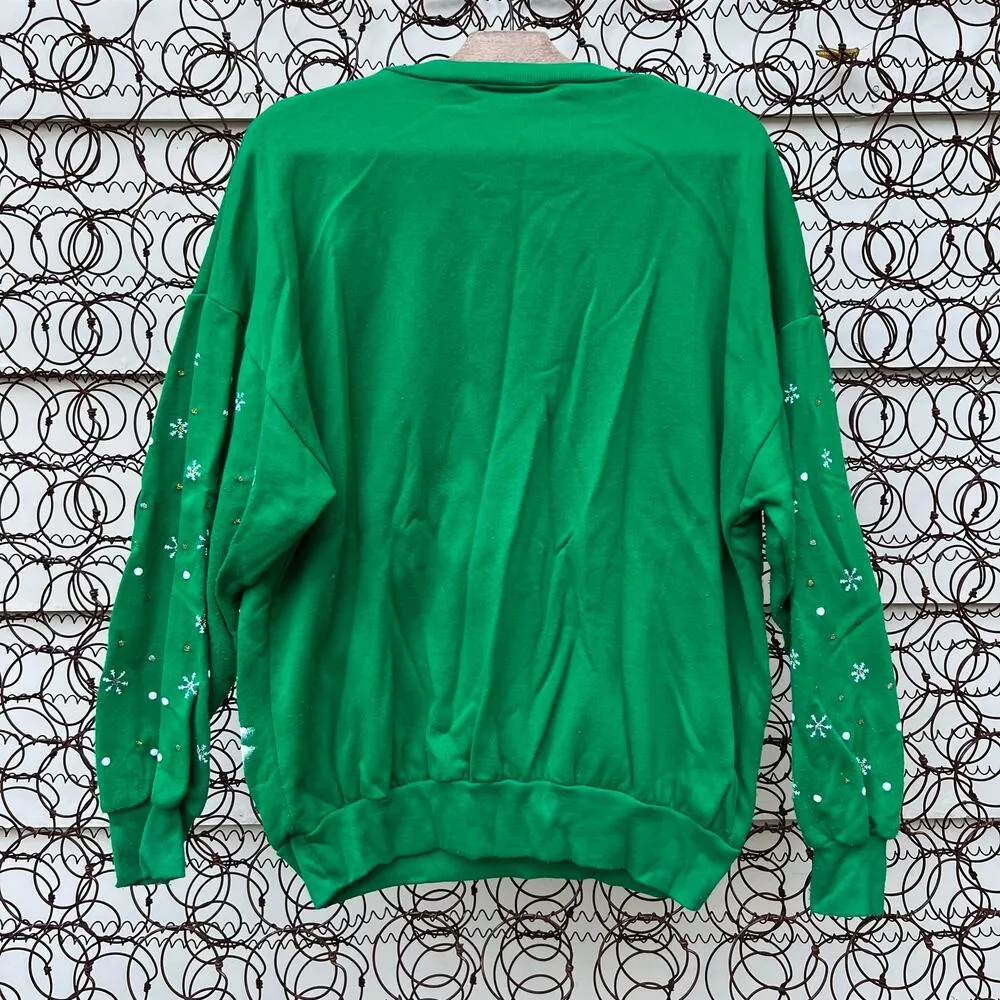 Vintage 90s Nutcracker Santa Scene Green Ugly Christmas Sweatshirt Size M - Image 4