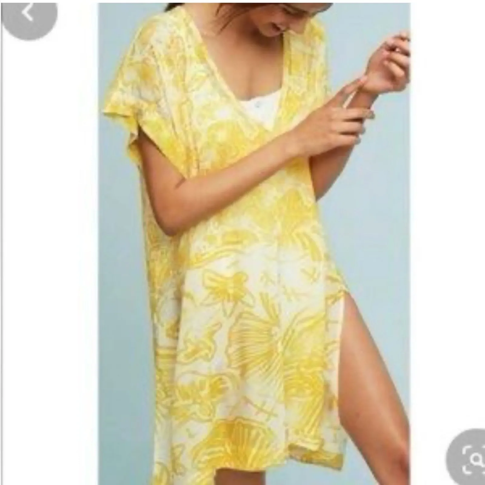 Anthropologie Lilka Yellow Printed Swimsuit Coverup Womens XS Beachy Summer - Image 2