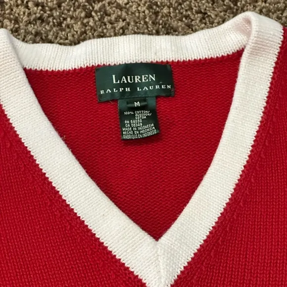 Lauren Ralph Lauren Red Vneck Sweater Size Medium - Image 2