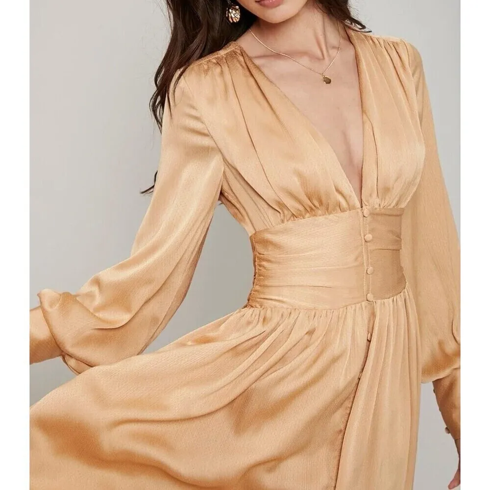 Maxi dress modern ball women gowns gold casual romantic chic flowy Moft L. Size L - Image 4