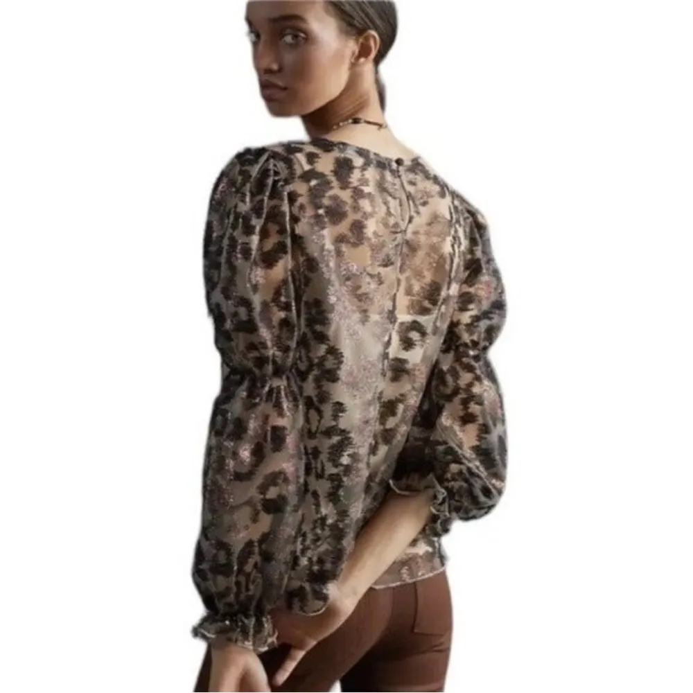 Eva Franco Metallica Bronze Sheer Layered Blouse Size XXSP Brown - Image 7