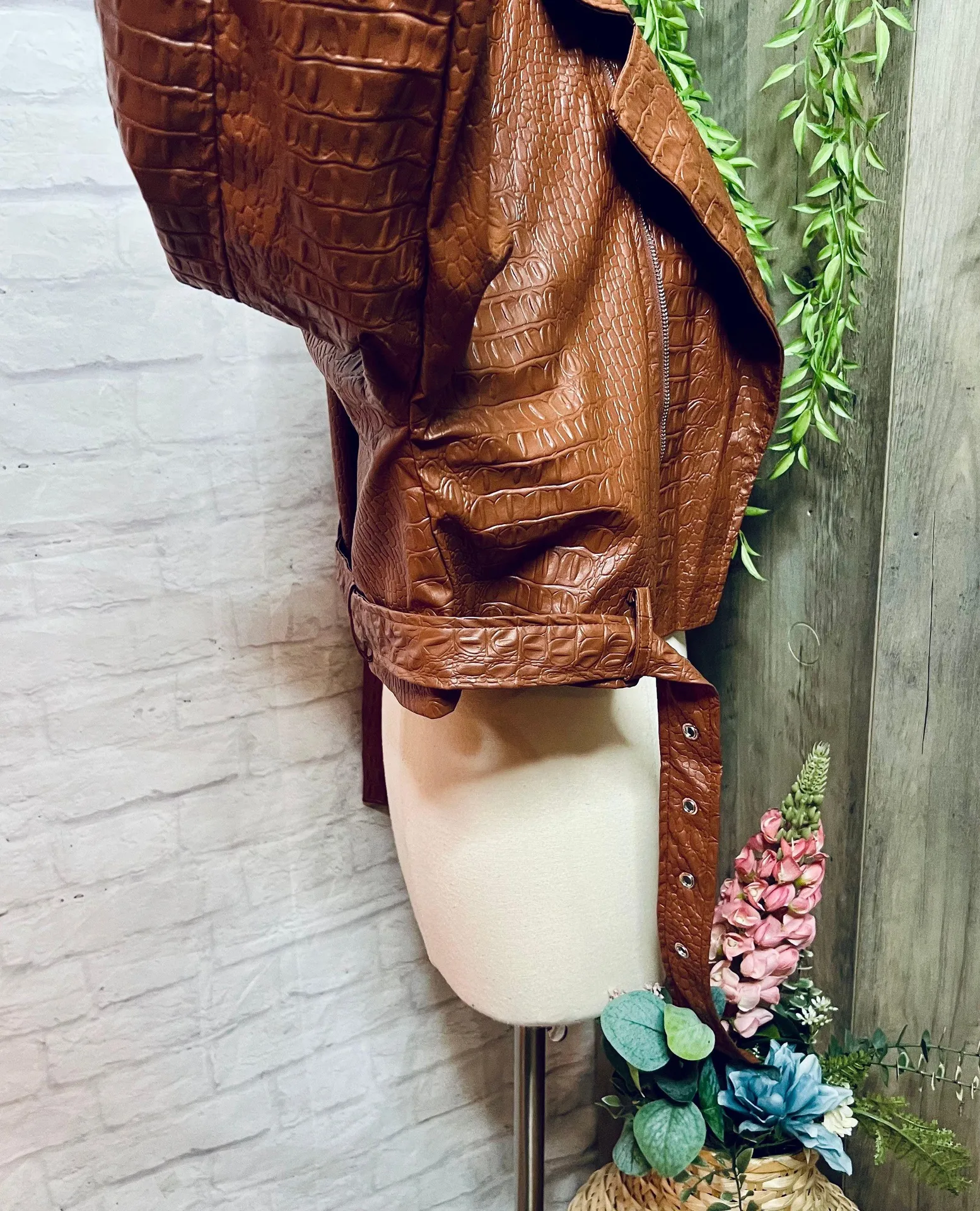 NEW Crocodile Moto Jacket Brown - Image 8