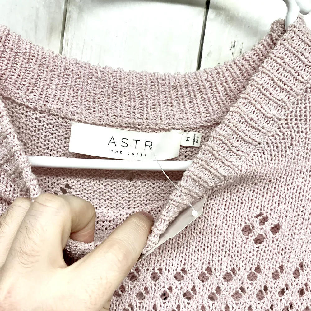 ASTR The Label Sweater Women M Pink Lavender Belle Pointelle Perforated Floral Size M - Image 2
