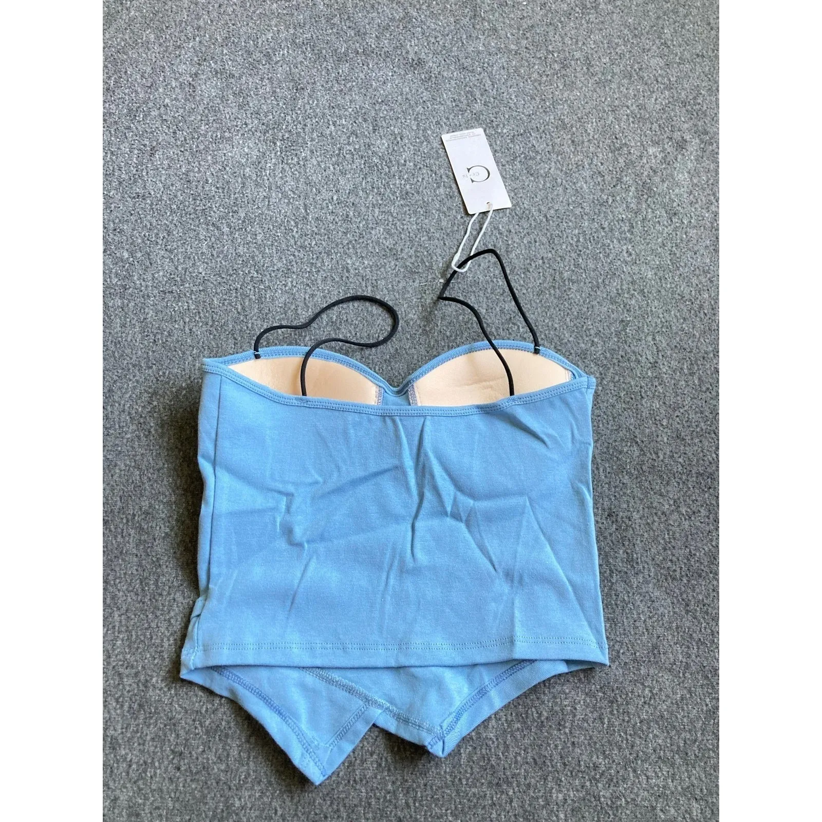 Women Seamless Irregular Crop Tops Sleeveless Cotton Short Top‎ Padded br… Blue - Image 3