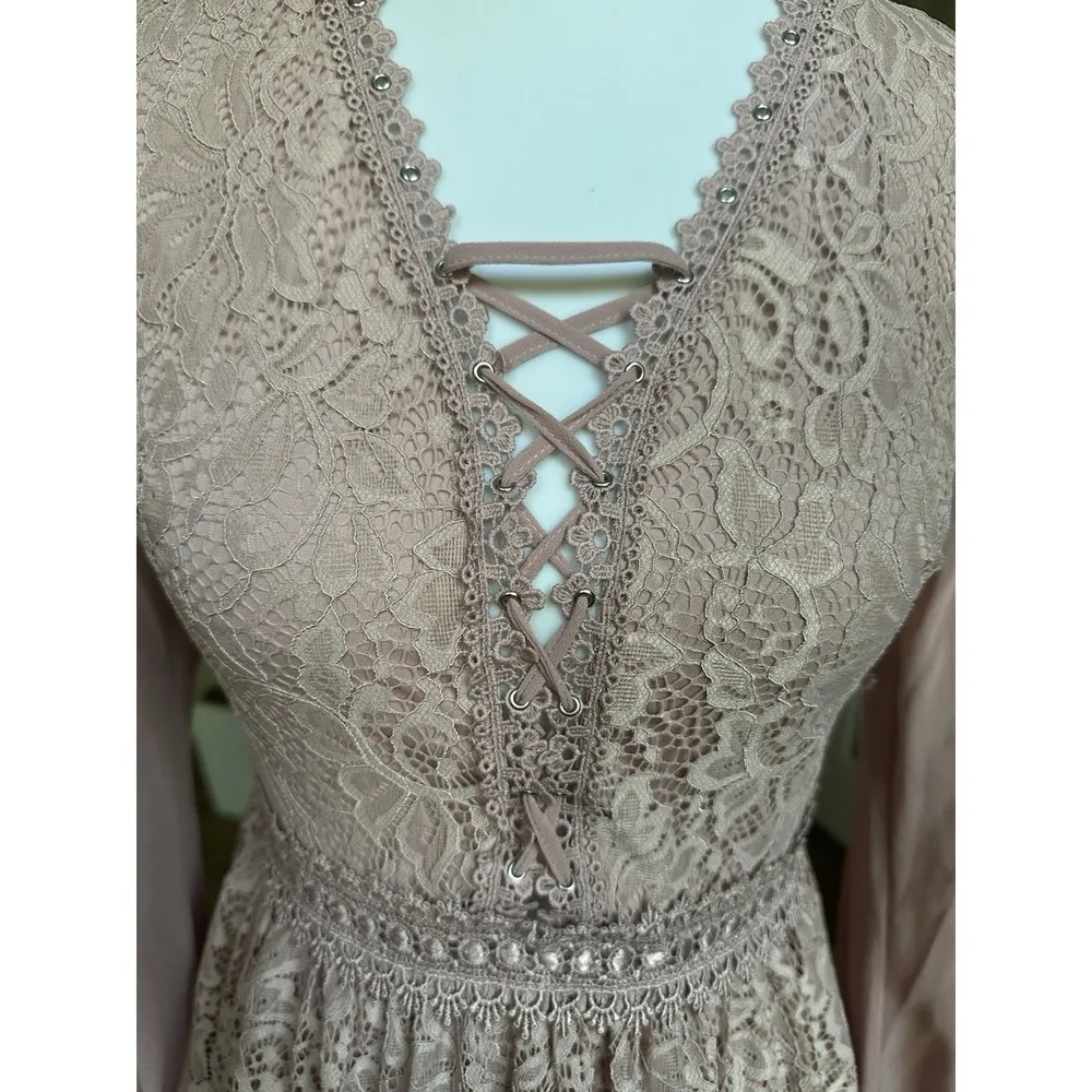 Topshop Lace Detail Mini Tie Dress Women's Size 4 - Image 4
