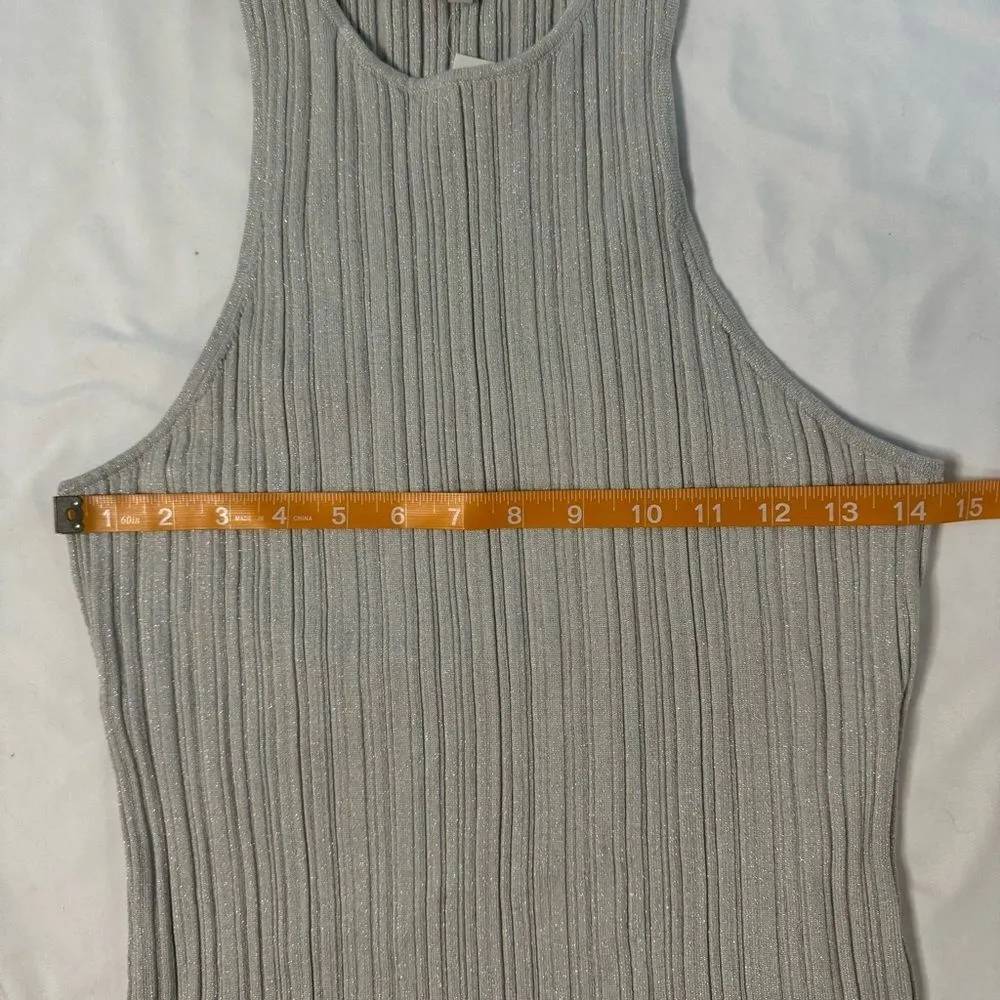 NWT Madewell Signature Shimmer Knit Cutaway Sweater Tank Silver Size L Ribbed - Image 6
