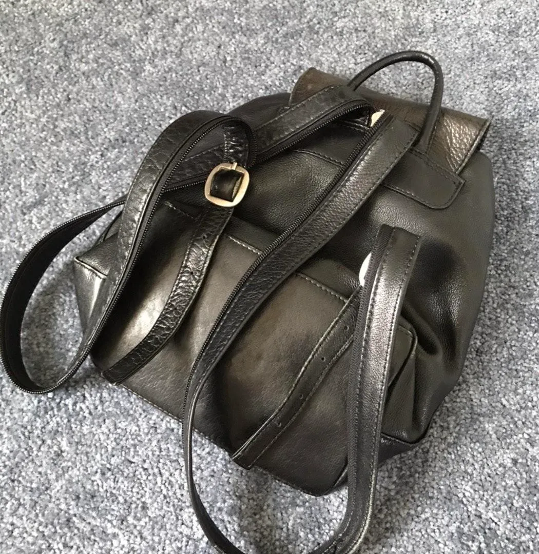Real Leather Mini Bagpack Black - Image 2
