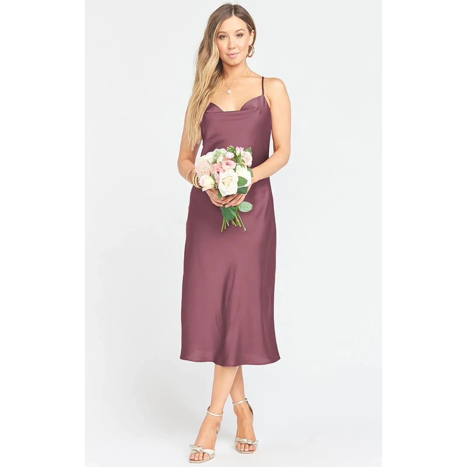 Show Me Your Mumu Verona Cowl Dress Dusty Plum Luxe Satin XXS NWT - Image 3