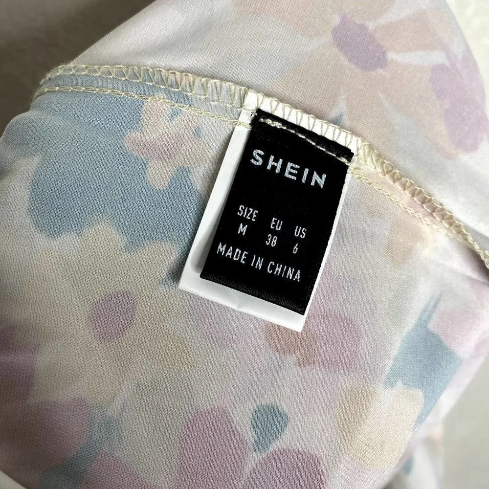 Shein Sleeveless Floral Halter Tie Neck Open Back Romper Orange Pink Size 6 - Image 3