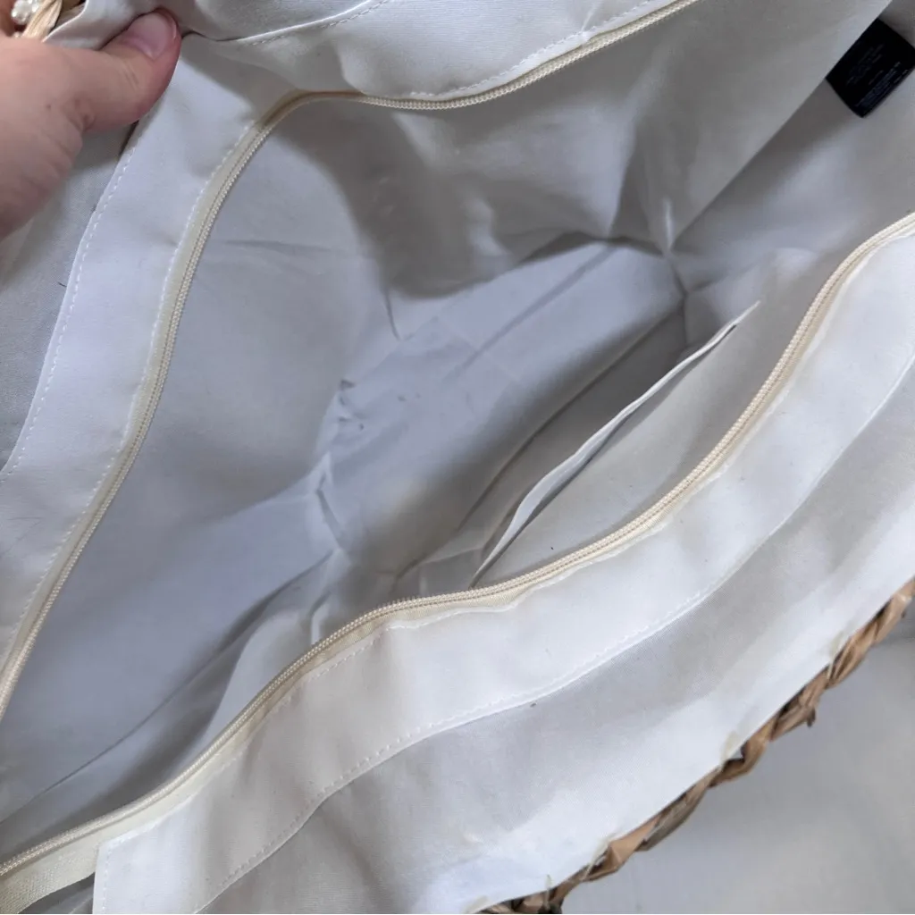 Boston Proper Pia Rossini Straw Pearl Handbag Tote Bag Beach Summer Vacation NEW - Image 6