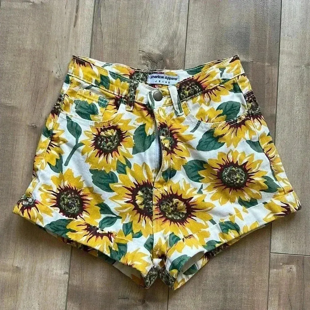 4/$25 American Apparel High Waist Sunflower Jean Shorts Sz 23 - Image 7