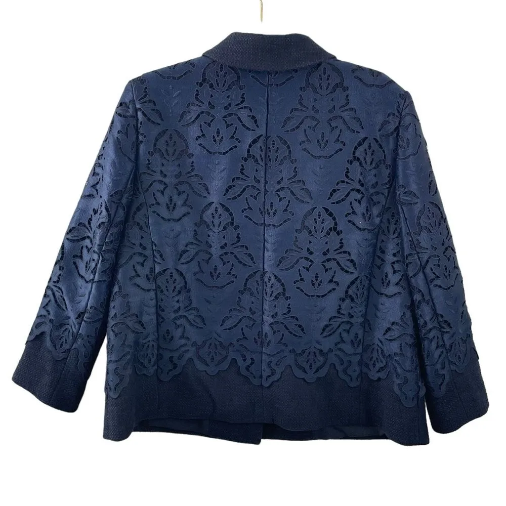 NWT Ann Taylor Navy Blue Damask‎ Lace Collared Blazer Jacket Size 12 Coat - Image 2