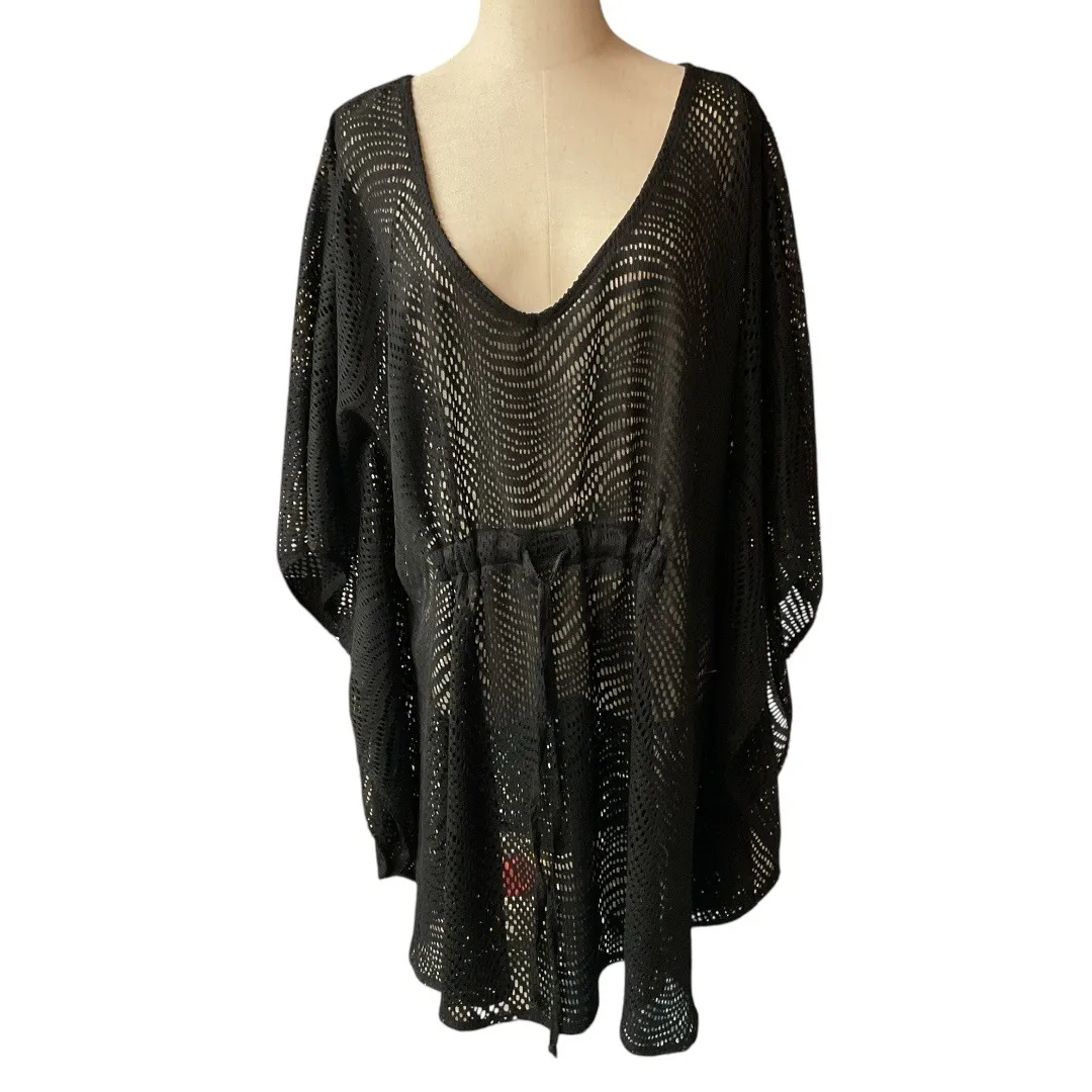 Catalina‎ Women's Batwing Tunic Size 2X Black Cinched Front Swim Cover-Up NWT - Image 2