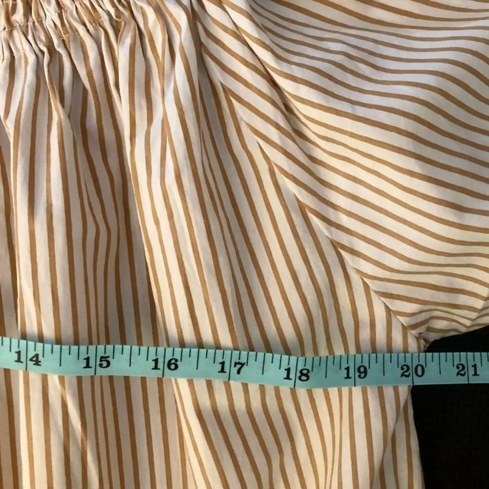 Faithful The Brand Deia Stripe Off Shoulder Smock Tan White Dress Large - Image 4