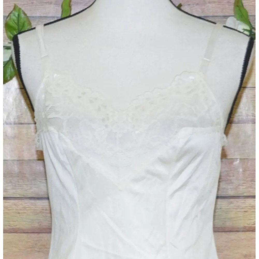 Vintage Vassarette Size S Ivory Camisole Cami Slip Top Silky Nylon Sexy Lace - Image 2