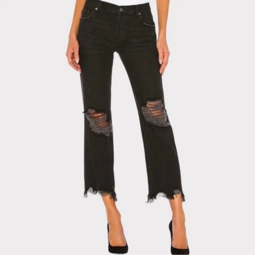 WE THE FREE Maggie Midrise Distressed Straight Leg Jeans Washed‎ Black Size 31 - Image 2