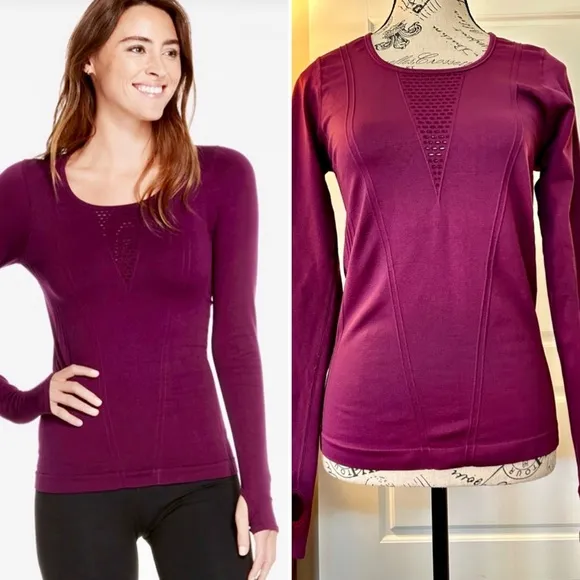 FABLETICS Arta Seamless Long Sleeve Vented  Mesh Running  Shirt~Burgundy Sz S💛 - Image 2