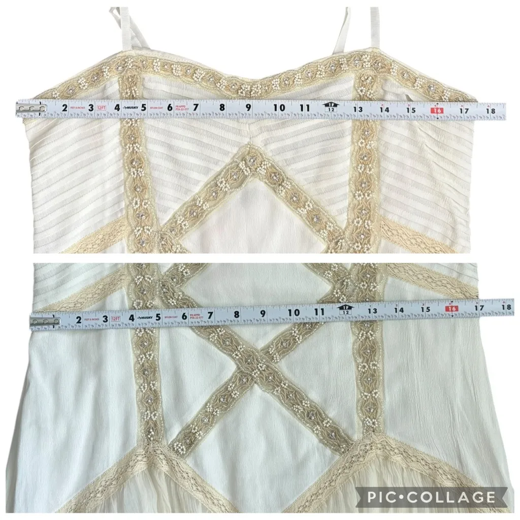 Free People Beaded Lace Cream High Low Dress Boho Wedding Festival Medium Large - Image 12