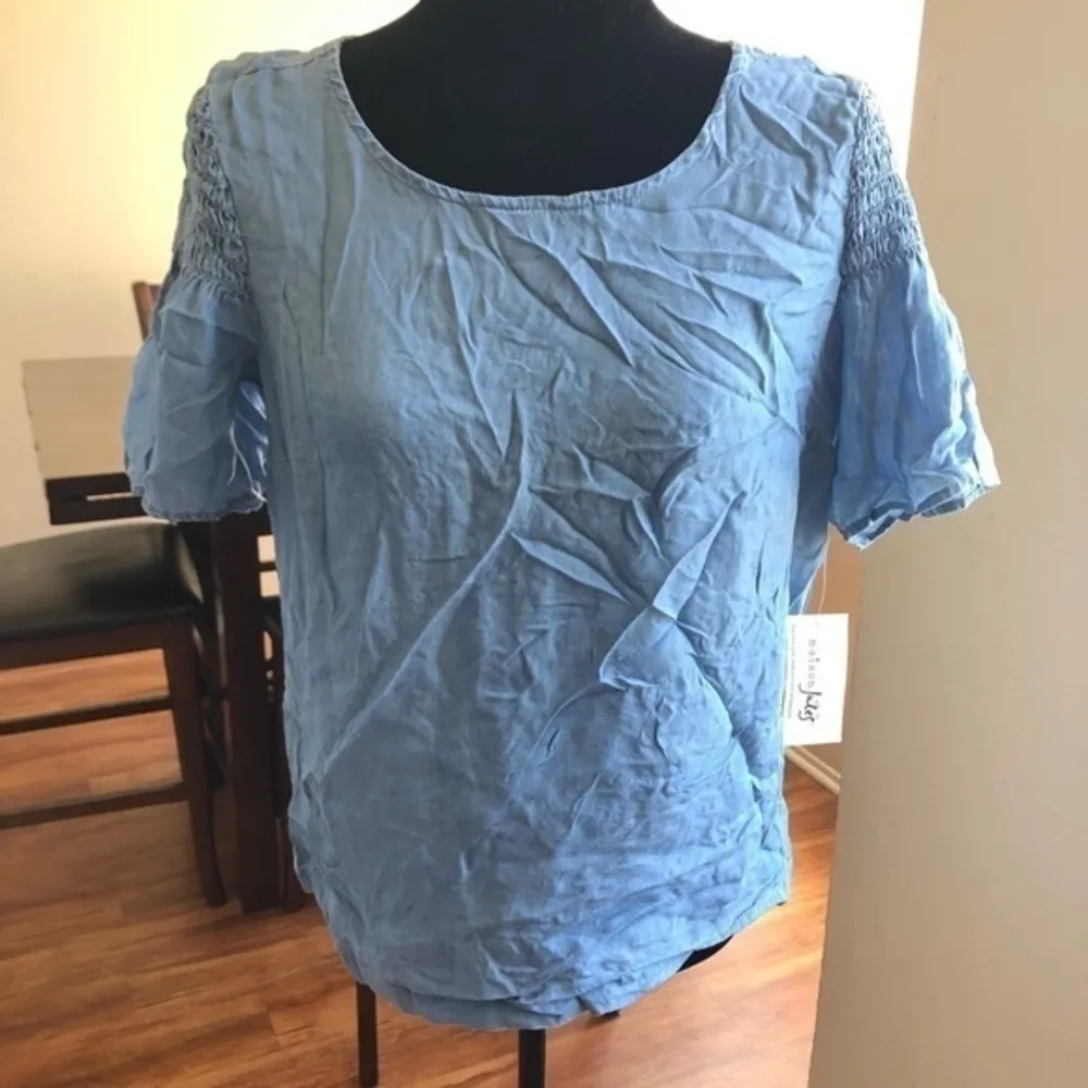 Maison Jules Womens Blue Chambray Pleated Top - Image 3