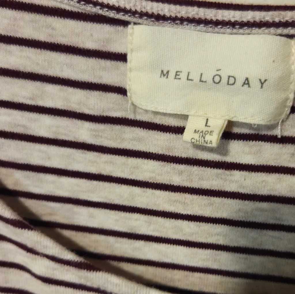 MELLODAY Nordstrom Large Short Sleeve Maroon And Cream Knit Dress W/ Pockets - Image 3