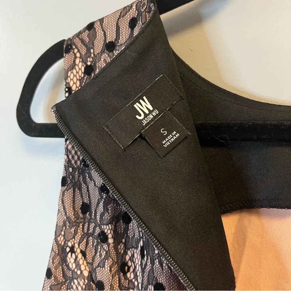 Jason Wu Dress Black Floral & Polka Dot Lace over Pale Pink Mini w/Pockets S GUC - Image 10