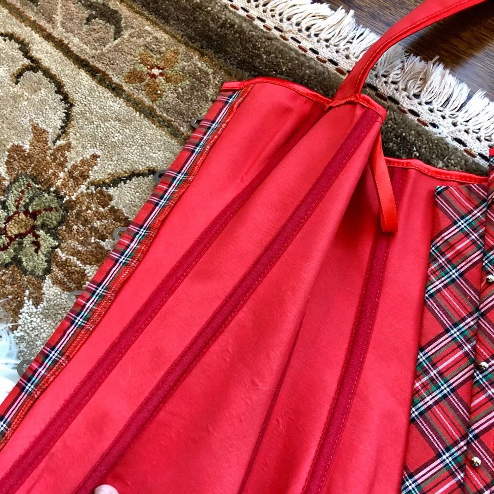 Cute Laced Corset Plaid Red Size M - Image 3