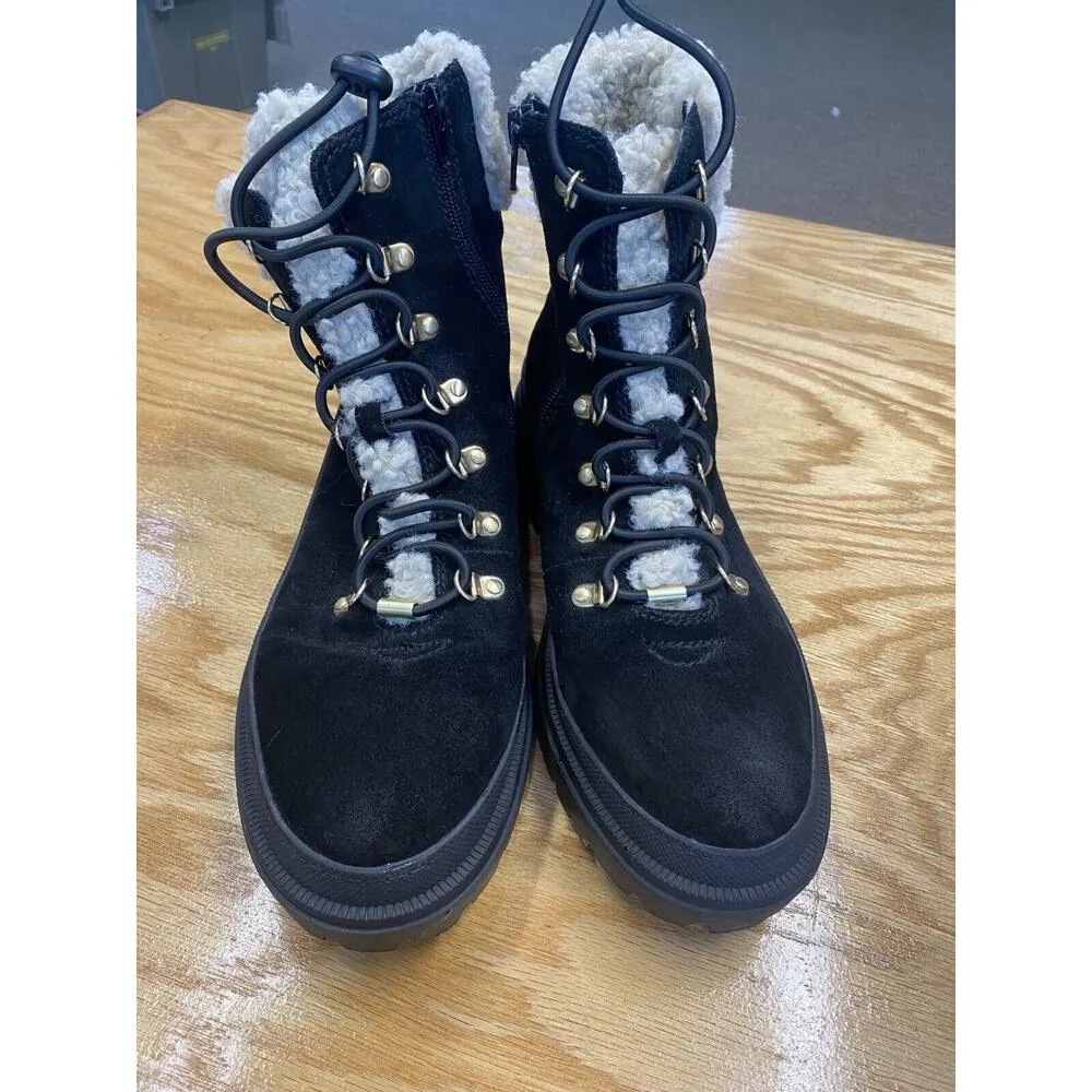 Sole Society Combat Boots Women's 11 M Black Suede Sherpa Lined Outdoor S66 - Image 2