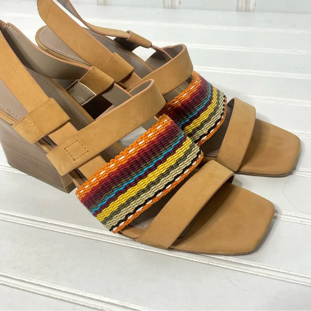 Donald Pliner Mae Serape Stacked Heel Summer Sandals 417 Orange Size 8 - Image 2
