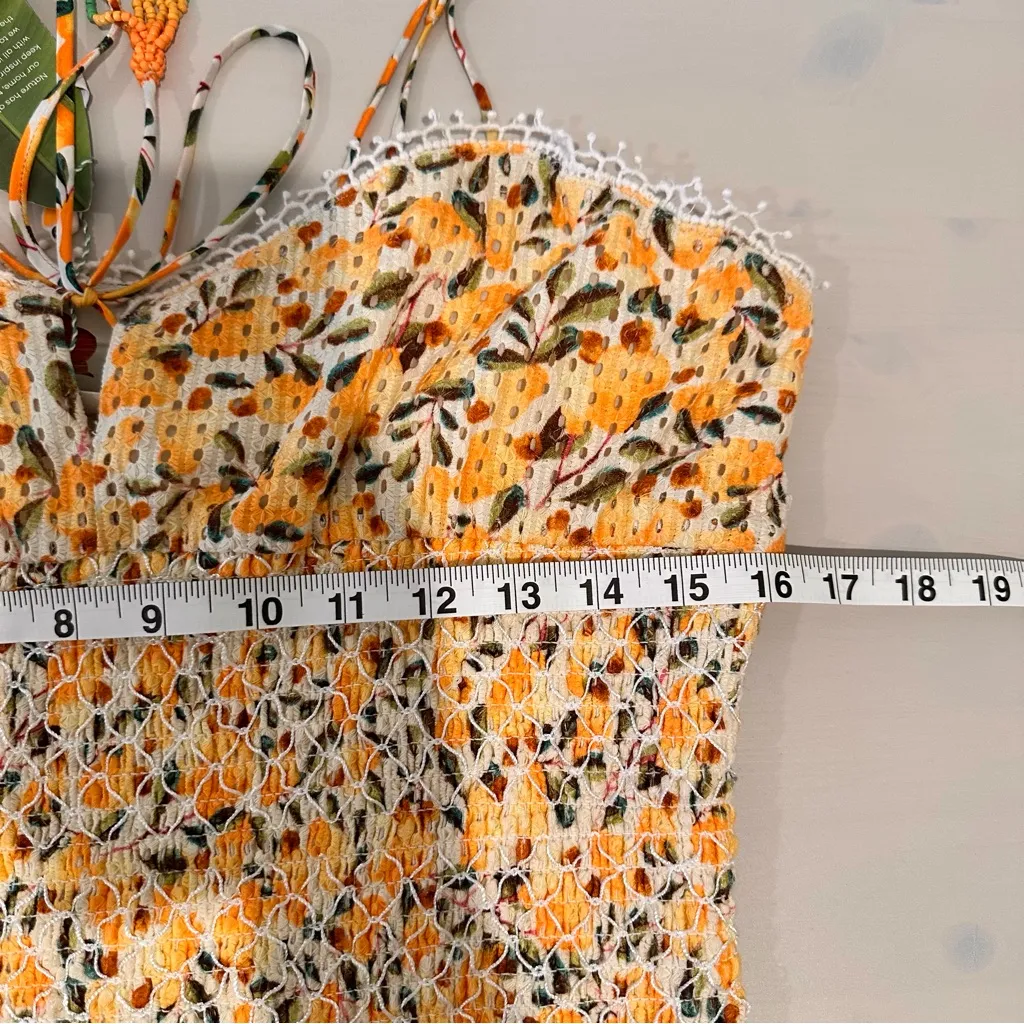 NWT FARM Rio Smocked Midi Floral Sundress Size L Yellow - Image 9