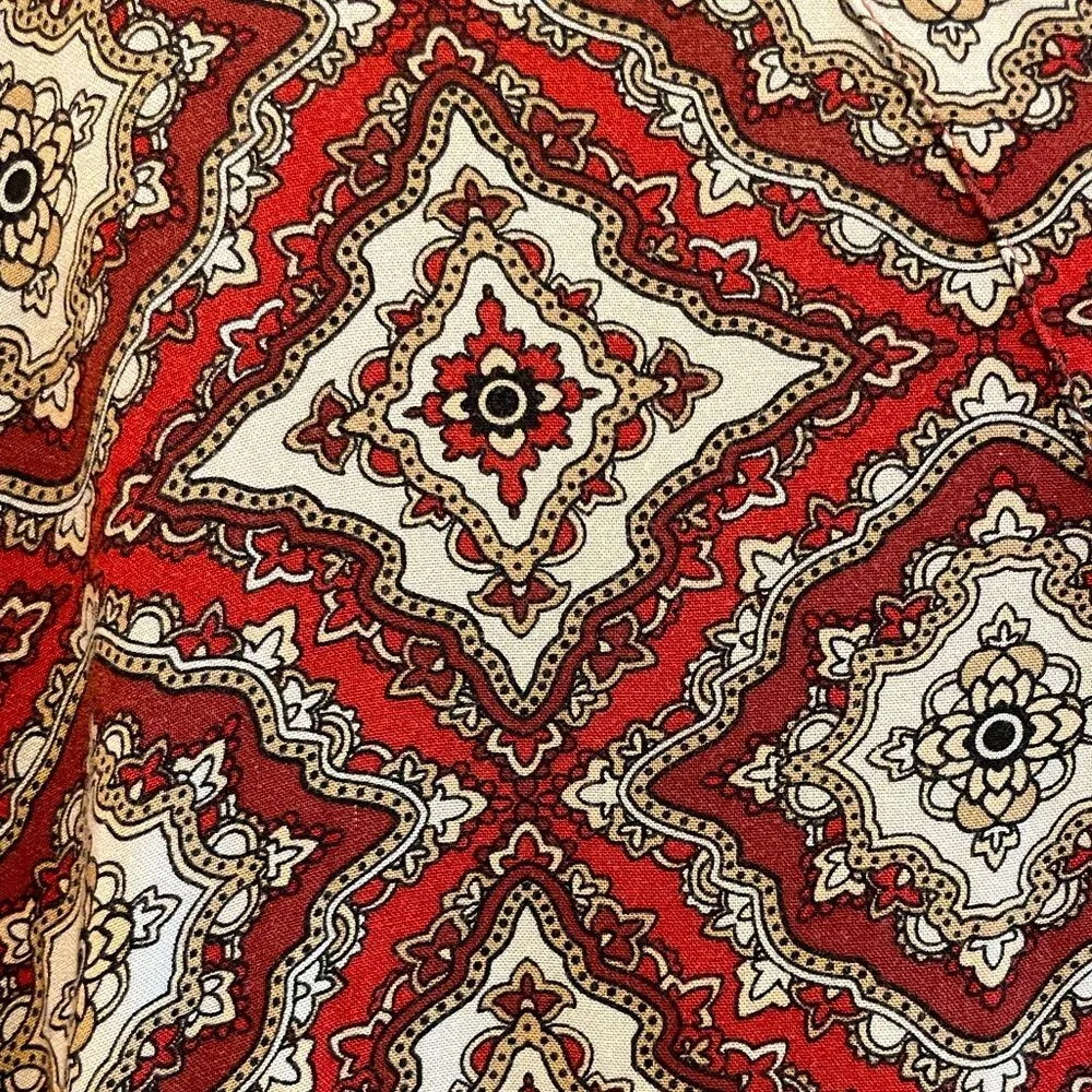 H&M V-Neck Abstract Print Midi Dress 3/4 Sleeve Rust‎ Red Tan Women’s Size 2 - Image 3