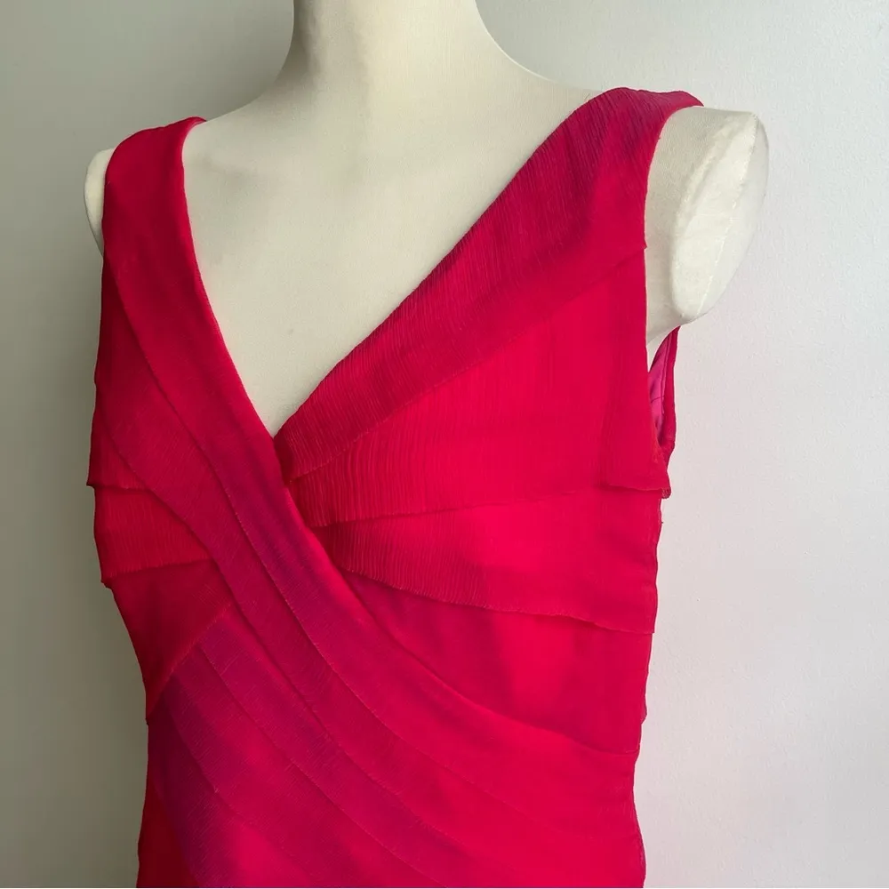 Tadashi Shoji Pink Silk Dress Sleeveless Tiered Ruffle Cocktail Midi Size 12 - Image 3