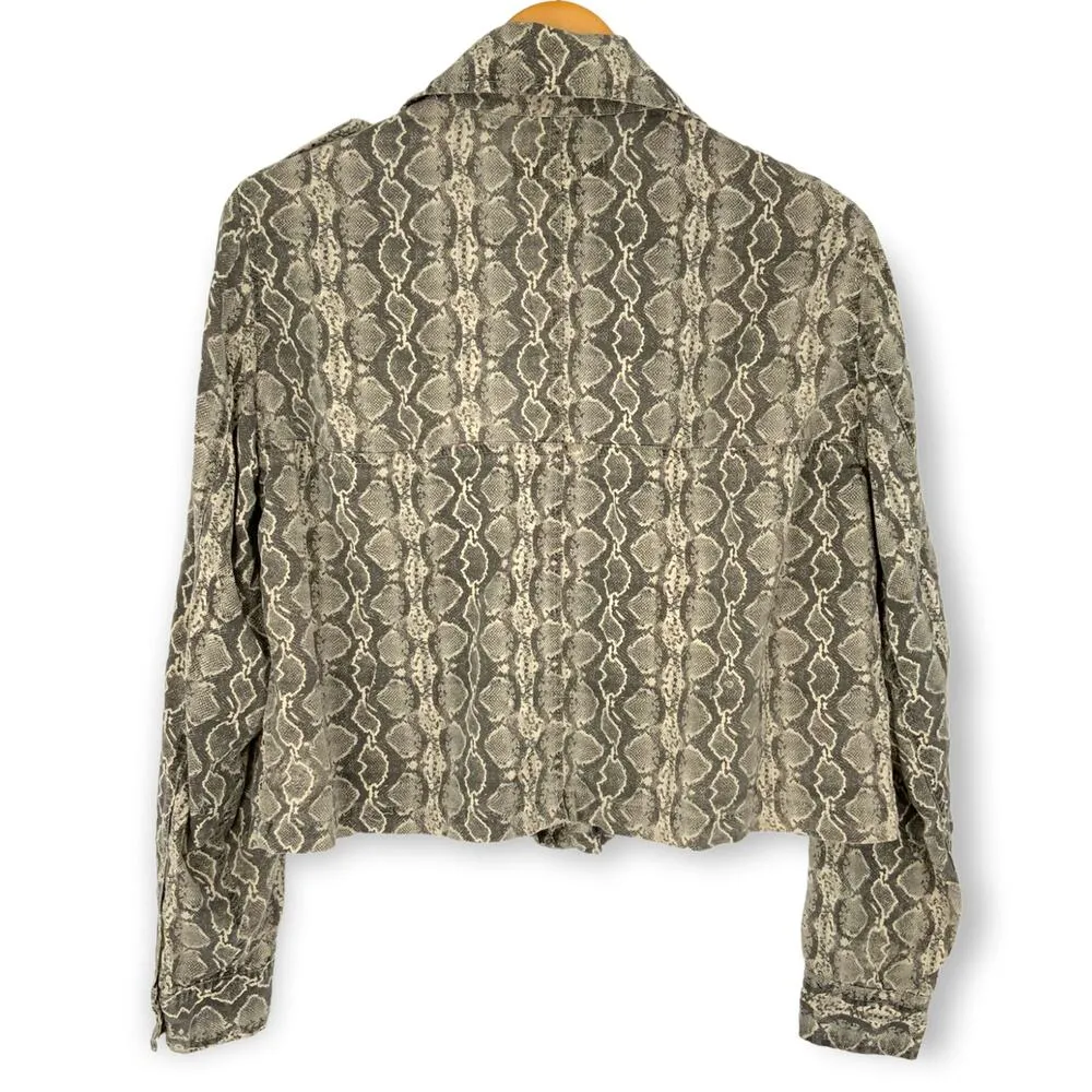 Blank NYC | Medium | Lightweight Gray Snakeskin 100% Lyocell Cropped Moto Jacket - Image 5