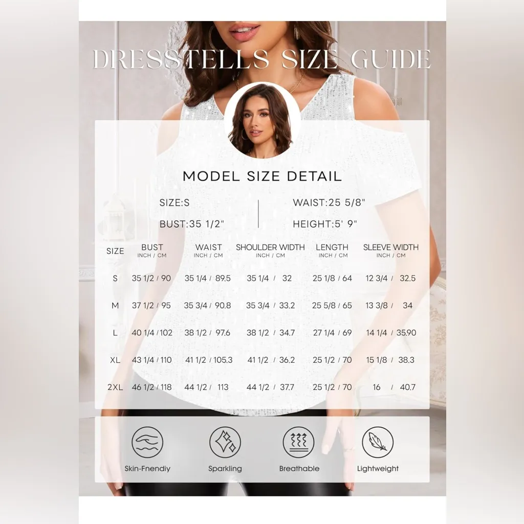 Dresstells White Sequin Cold Shoulder Blouse Size S NWT - Image 12