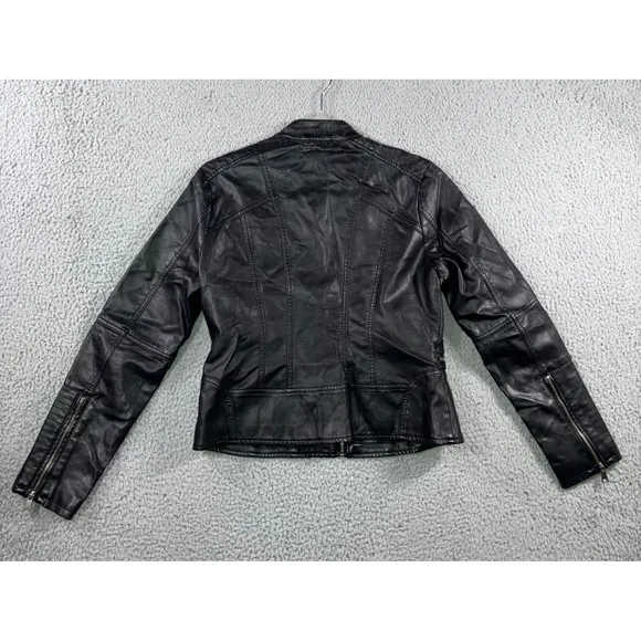 Baccini Faux Leather Jacket Women Medium Petite Motorcycle - Image 3