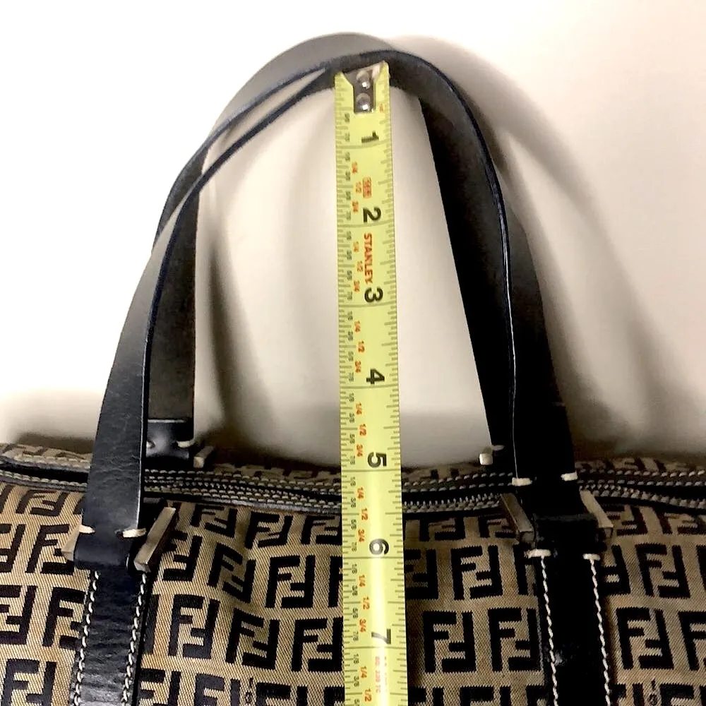 FENDI Zucca Boston Duffle Shoulder Bag Canvas Leather Navy Blue Speedy 30 VTG - Image 9