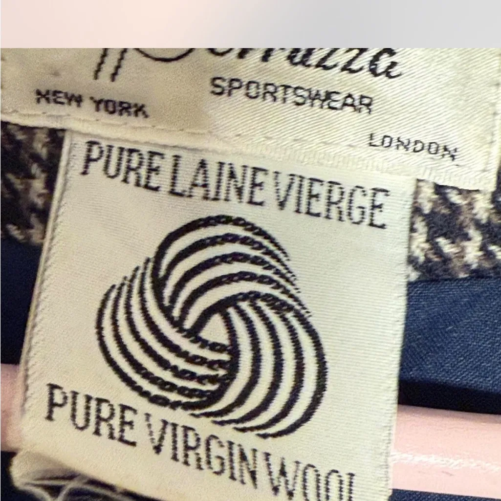 Vintage Perruzza Blazer Italian wool navy blue and White Checkered houndstooth Size L - Image 5