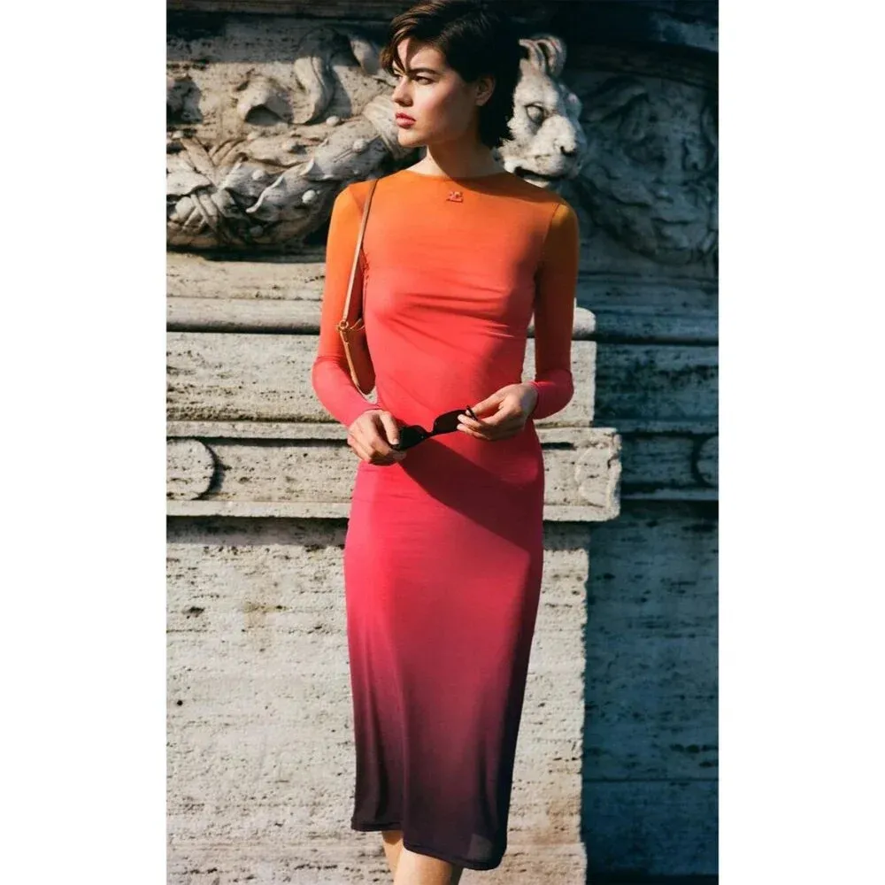 Courreges 2nd Skin Dress In Gradient Sunset in Orange XSmall New Womens Bodycon Size XS - Image 14