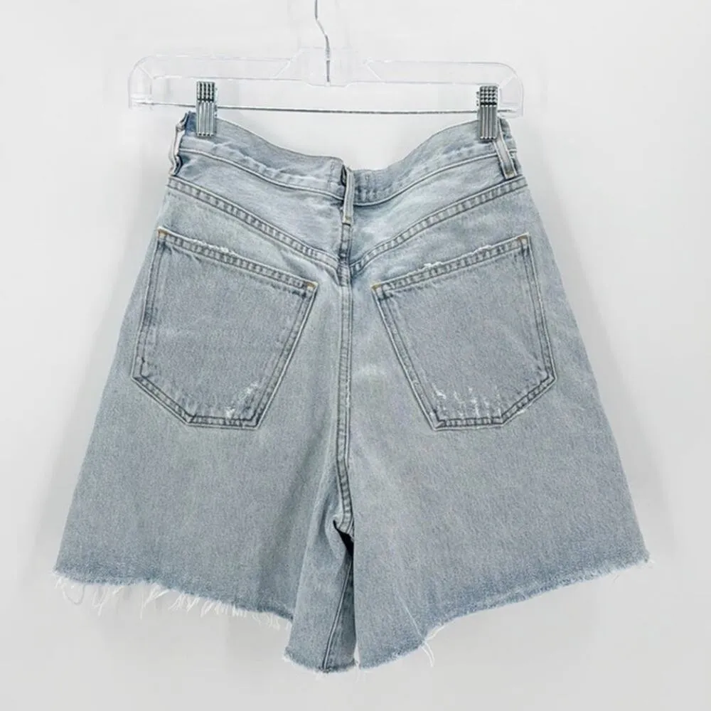 Agolde High Rise Denim Cutoff Pleat Skort size 26  In Hypnosis light wash - Image 4