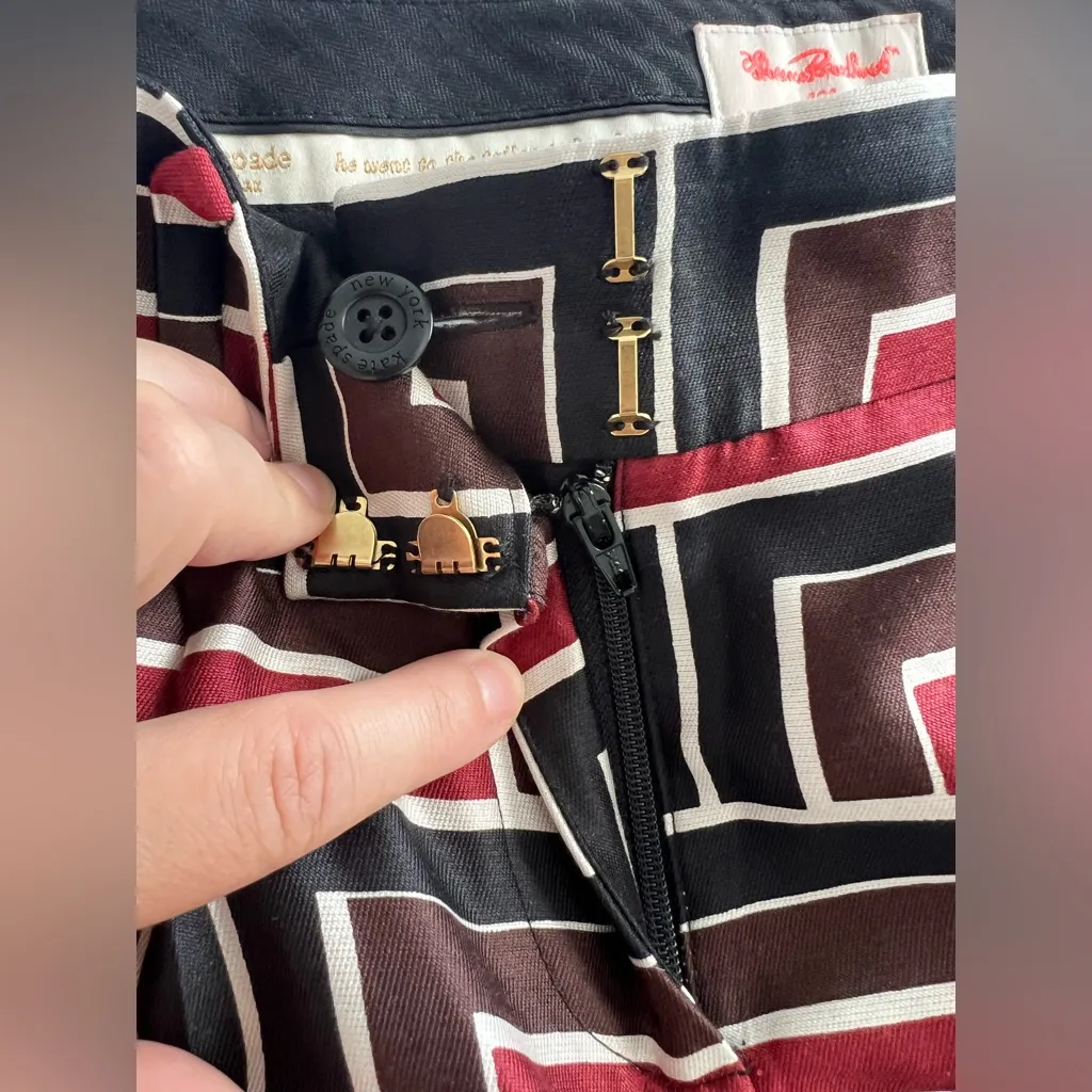 Kate Spade Florence Broadhurst Black Red Geometric Patterned Rare Pants Size 00 - Image 7