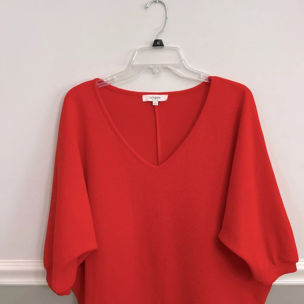 Umgee Orange Textured Oversized Dolman Short Sleeve V-Neck Dress Size Small - Image 3