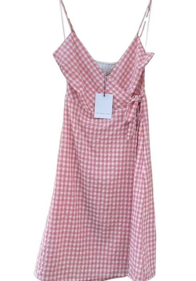 Pink Gingham Wrap Dress - Image 5