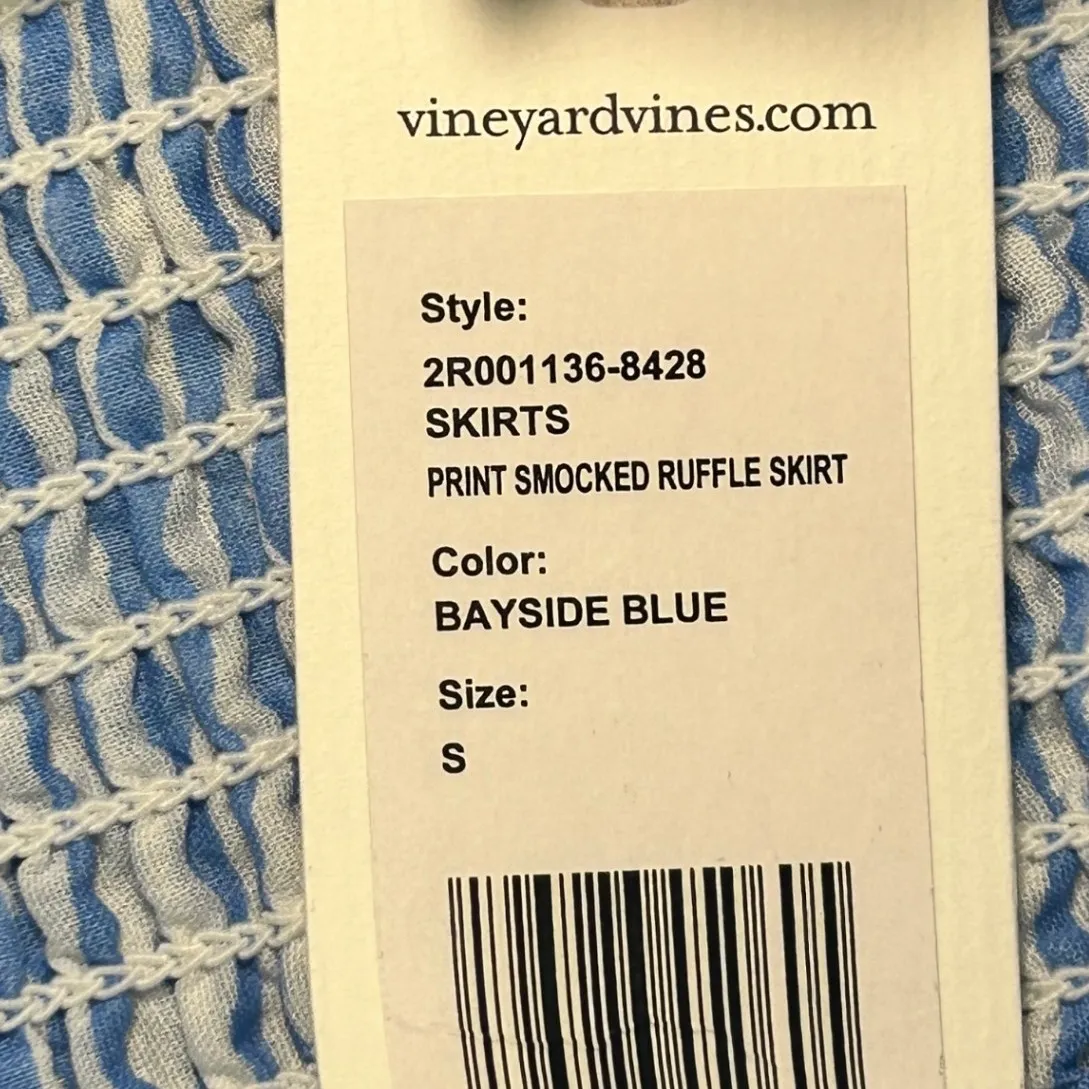 NWT Vineyard Vines‎ Smocked Ruffle Skirt Bayside Blue Small Cotton Seersucker - Image 3